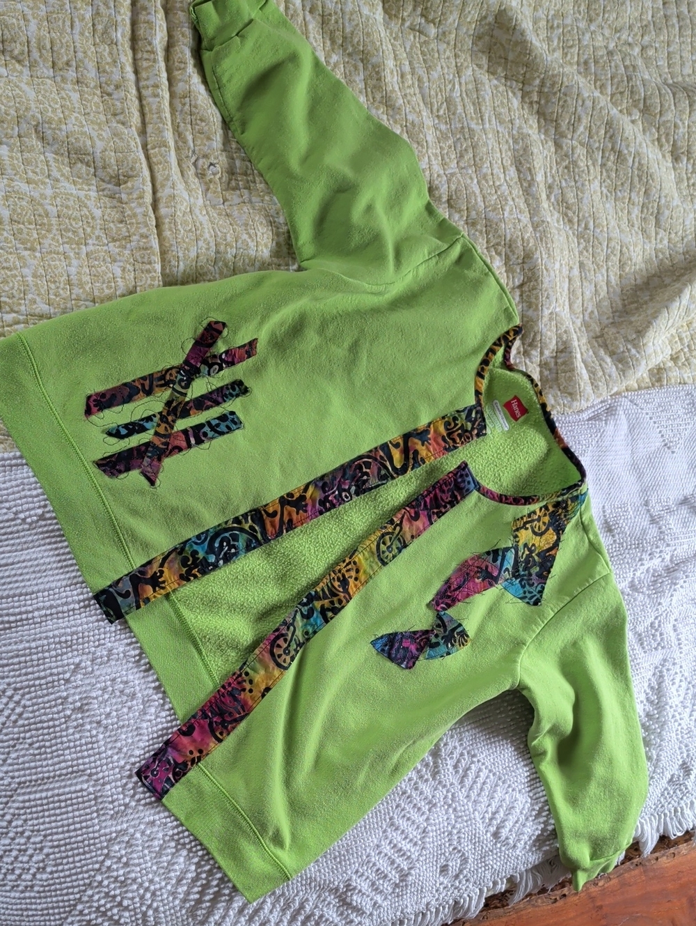 Vintage Handmade Lime Green Top with Multicolor Trim